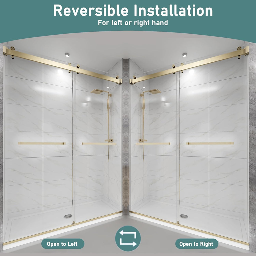 43-48" W x 76" H Frameless Double Sliding Shower Door for Walk-in Shower,5/16" (8mm) SGCC Certified Clear Tempered Safety Glass,Easy-Clean Coating,Quiet Heavy-Duty Roller System,Brushed Gold