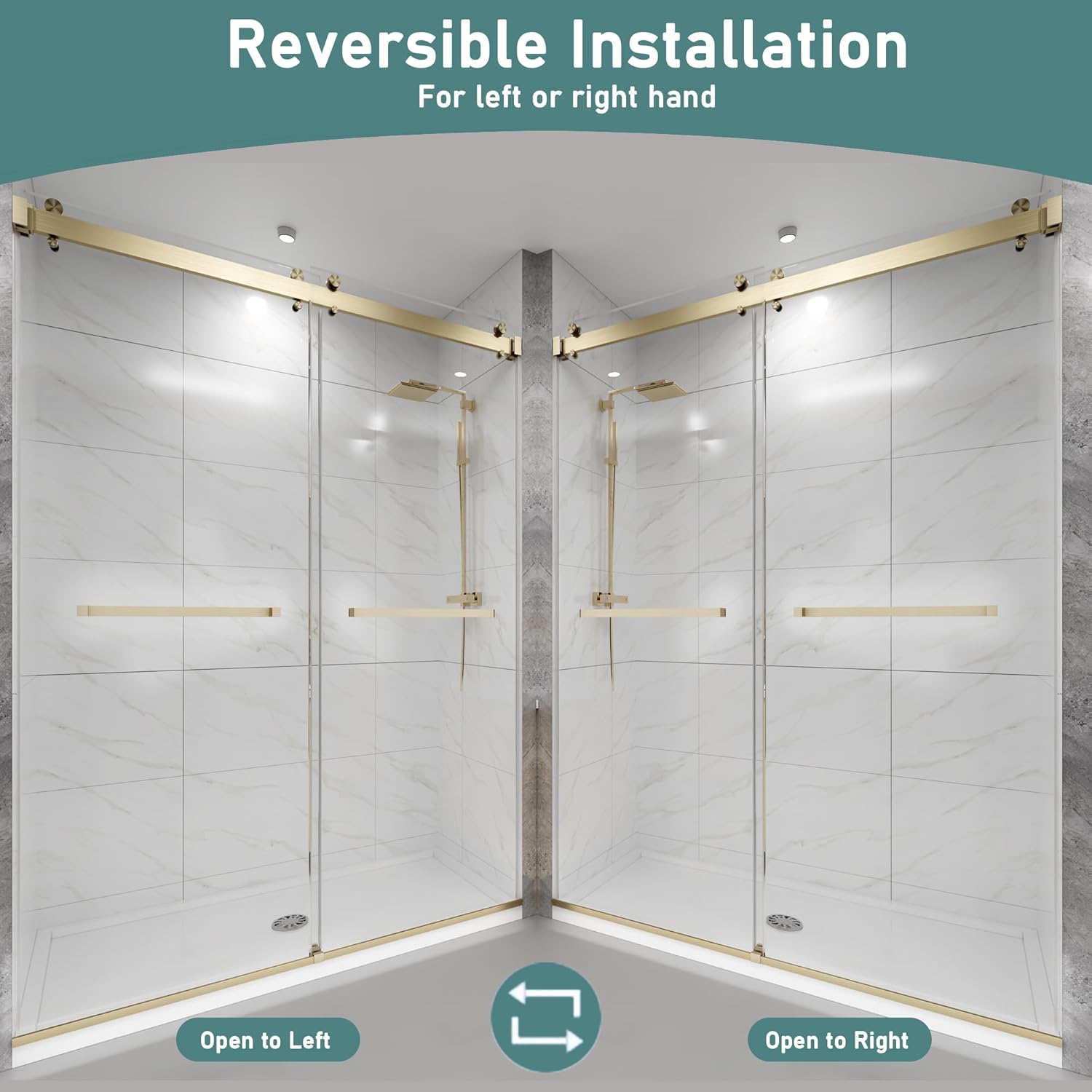 43-48" W x 76" H Frameless Double Sliding Shower Door for Walk-in Shower,5/16" (8mm) SGCC Certified Clear Tempered Safety Glass,Easy-Clean Coating,Quiet Heavy-Duty Roller System,Brushed Gold