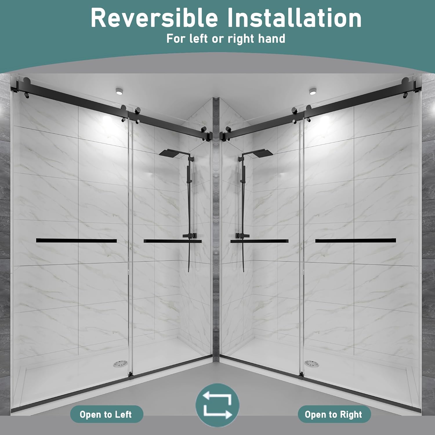43-48" W x 76" H Frameless Double Sliding Shower Door for Walk-in Shower,5/16" (8mm) SGCC Certified Clear Tempered Safety Glass,Easy-Clean Coating,Quiet Heavy-Duty Roller System,Matte Black