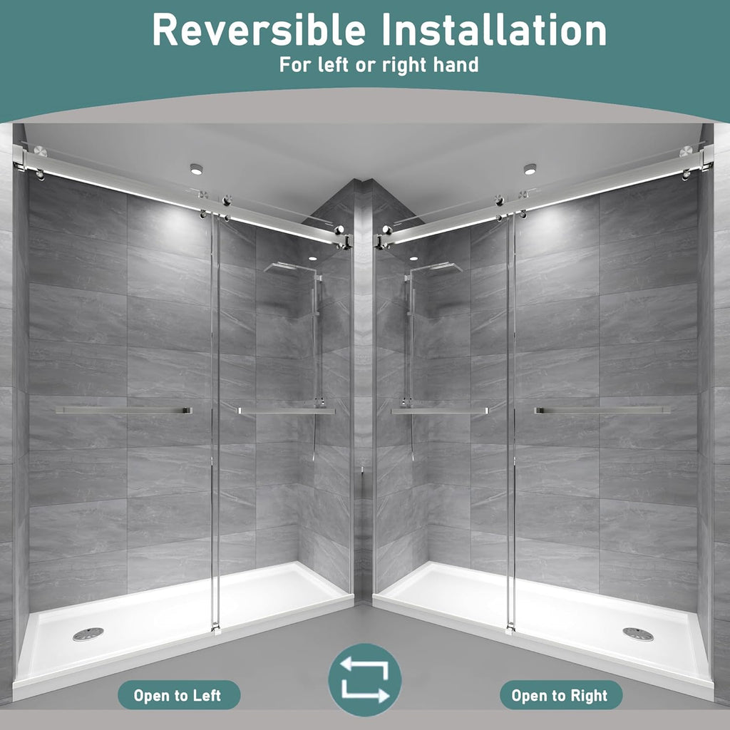 43-48" W x 76"H Frameless Double Sliding Shower Door for Walk-In Shower,5/16" (8mm) SGCC Certified Clear Tempered Safety Glass,Easy-Clean Coating,Quiet Heavy-Duty Roller System, Brushed Nickel