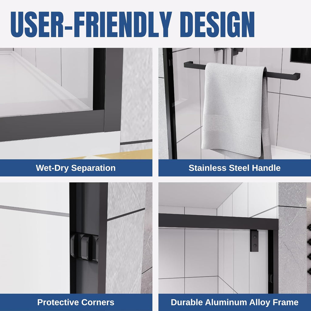 55-60" W x 76" H Shower Door, Double Sliding Shower Door 1/4" (6mm) SGCC Certified Glass Shower Door, Easy-Clean Bathroom Door, Walk-in Shower, Matte Black