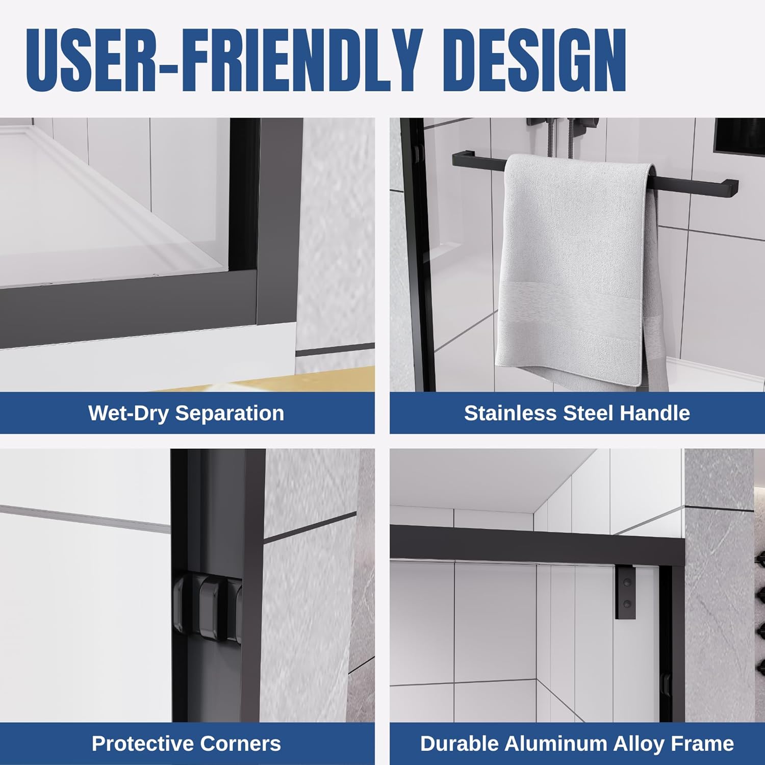 55-60" W x 76" H Shower Door, Double Sliding Shower Door 1/4" (6mm) SGCC Certified Glass Shower Door, Easy-Clean Bathroom Door, Walk-in Shower, Matte Black
