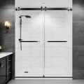 49-54" W x 76" H Frameless Double Sliding Shower Door for Walk-in Shower,5/16" (8mm) SGCC Certified Clear Tempered Safety Glass,Easy-Clean Coating,Quiet Heavy-Duty Roller System,Matte Black