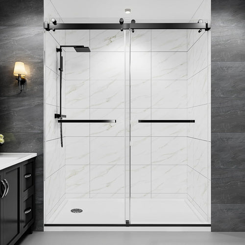 49-54" W x 76" H Frameless Double Sliding Shower Door | 5/16" SGCC Tempered Glass，Matte Black