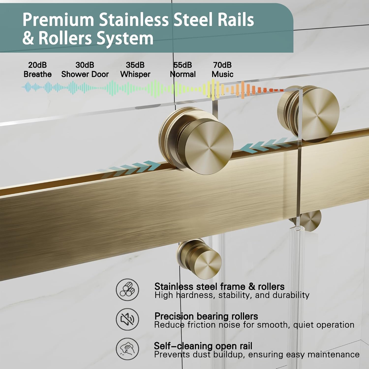 55-60" W x 72" H Frameless Double Sliding Shower Door for Walk-in Shower,5/16" (8mm) SGCC Certified Clear Tempered Safety Glass,Easy-Clean Coating,Quiet Heavy-Duty Roller System, Brushed Gold