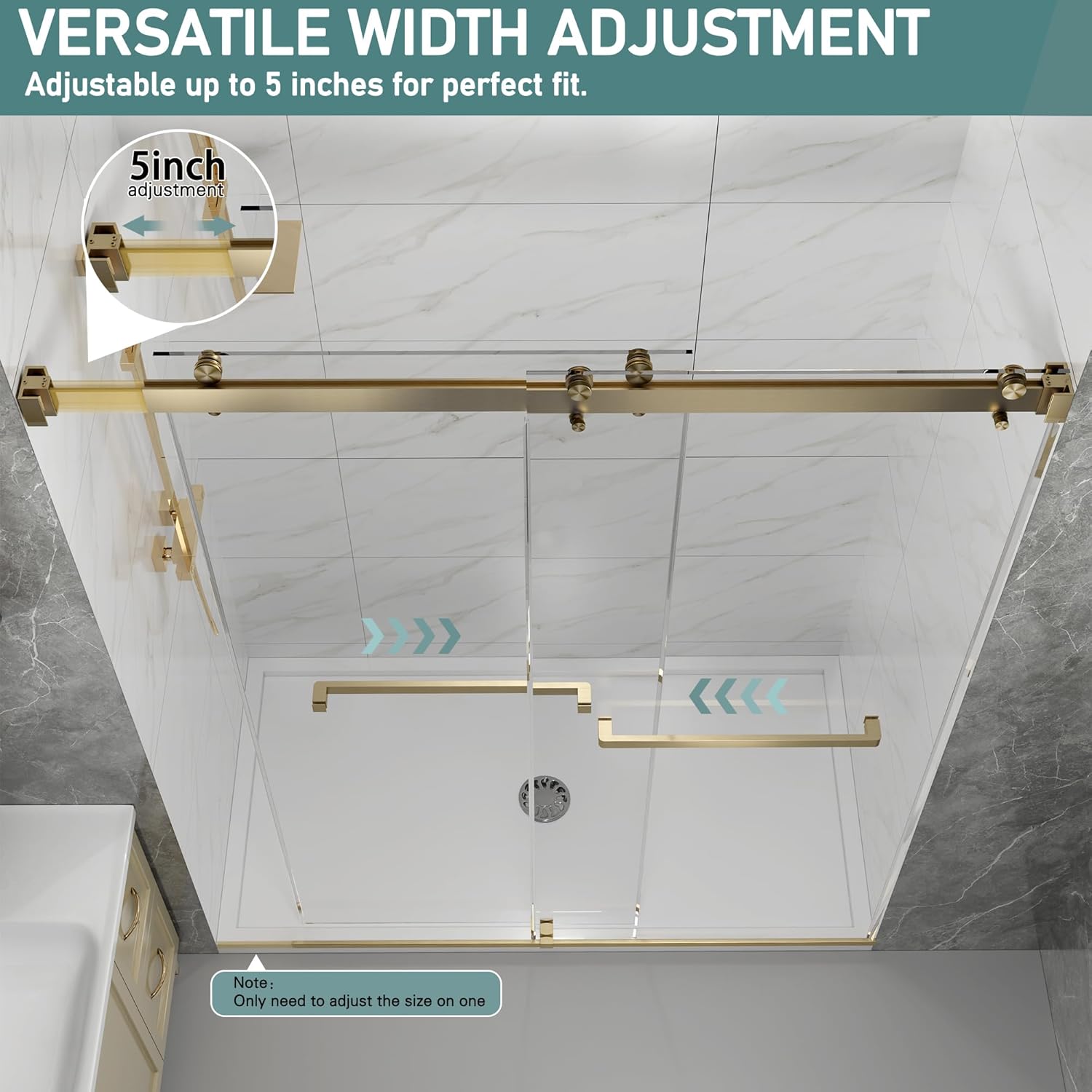 43-48" W x 76" H Frameless Double Sliding Shower Door for Walk-in Shower,5/16" (8mm) SGCC Certified Clear Tempered Safety Glass,Easy-Clean Coating,Quiet Heavy-Duty Roller System,Brushed Gold