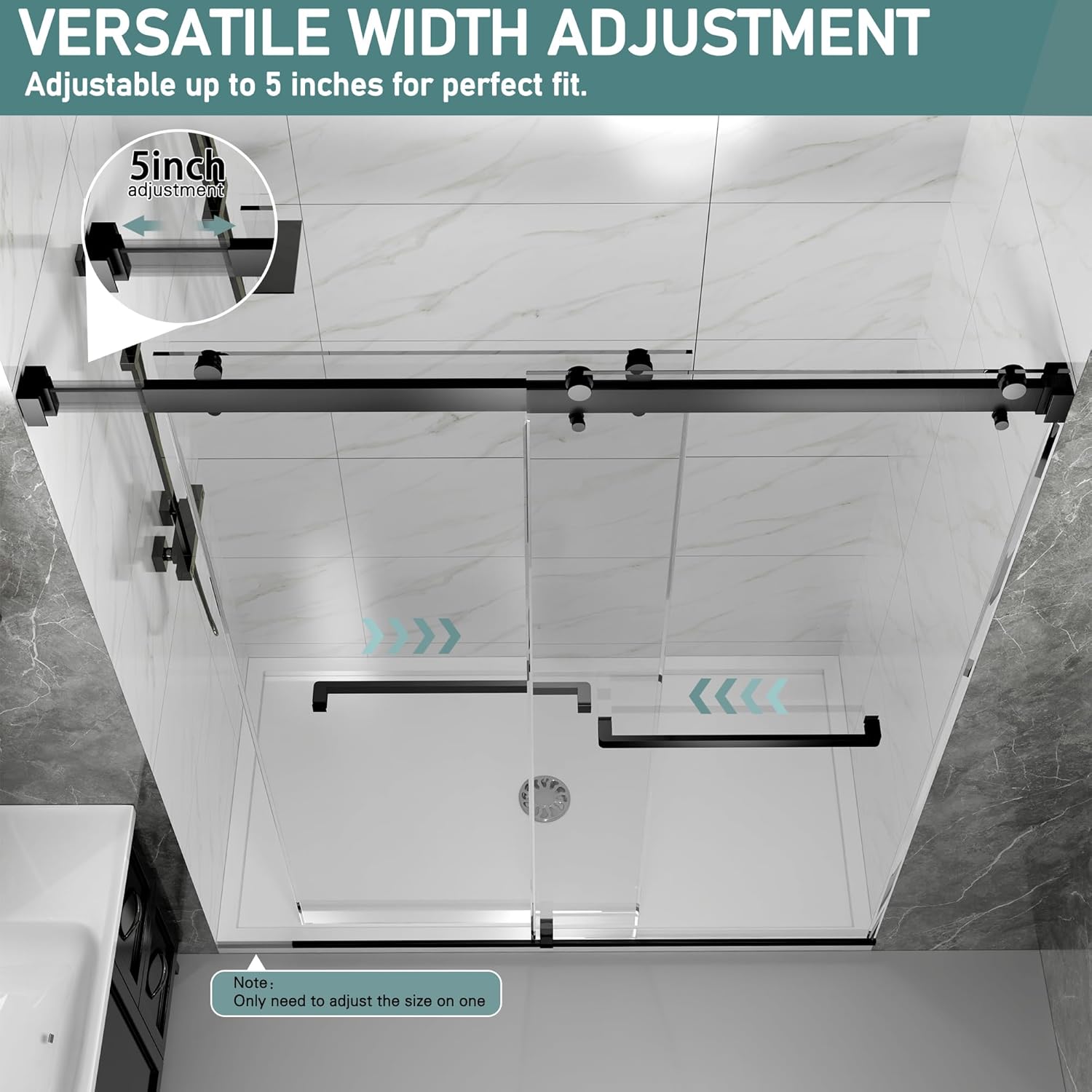 55-60" W x 72" H Frameless Double Sliding Shower Door for Walk-in Shower,5/16" (8mm) SGCC Certified Clear Tempered Safety Glass,Easy-Clean Coating,Quiet Heavy-Duty Roller System,Matte Black