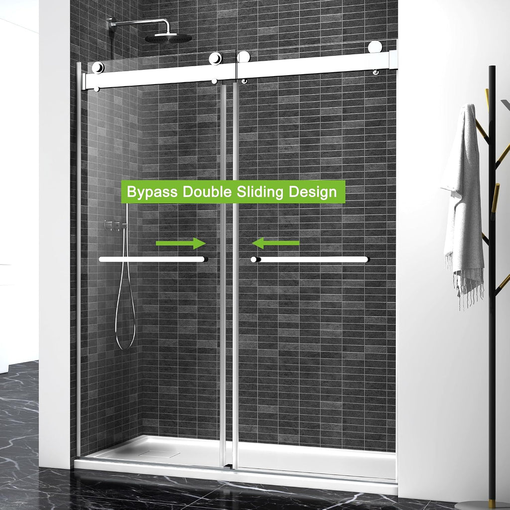 68-72" W x 76" H Frameless Sliding Shower Door, Double Sliding Glass Shower Door with Buffer 3/8"(10MM) Clear SGCC Tempered Glass, Explosion-Proof Film, Roller Disk System, Rust-Resistant.