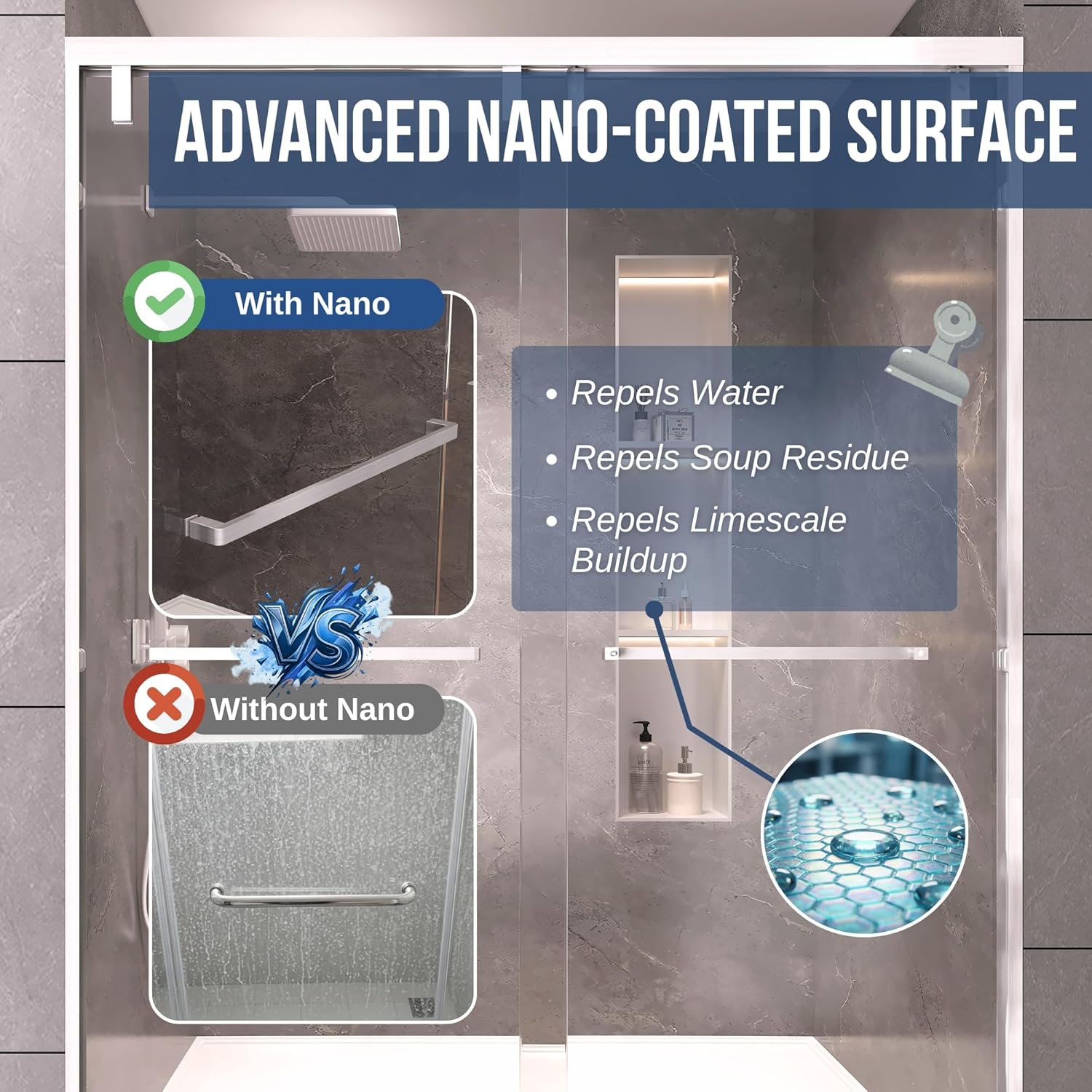 55-60" W x 76" H Shower Door, Double Sliding Shower Door 1/4" (6mm) SGCC Certified Glass Shower Door, Easy-Clean Bathroom Door, Walk-in Shower, Brushed Nickel