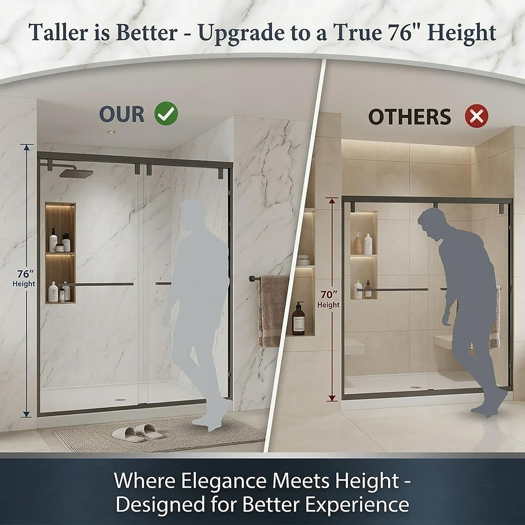 55-60" W x 76" H Shower Door, Double Sliding Shower Door 1/4" (6mm) SGCC Certified Glass Shower Door, Easy-Clean Bathroom Door, Walk-in Shower, Matte Black