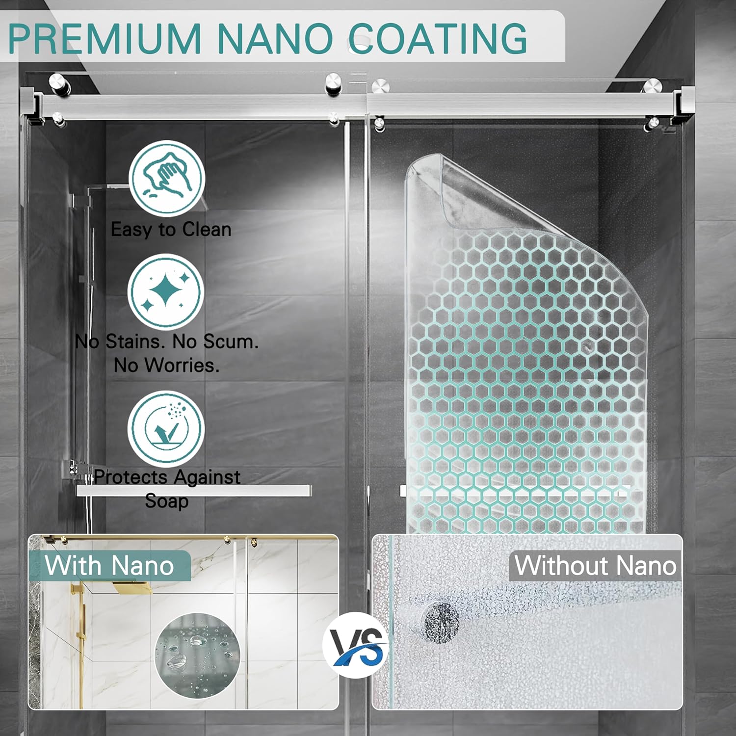 55-60" W x 72"H Frameless Double Sliding Shower Door for Walk-In Shower,5/16" (8mm) SGCC Certified Clear Tempered Safety Glass,Easy-Clean Coating,Quiet Heavy-Duty Roller System,Brushed Nickel
