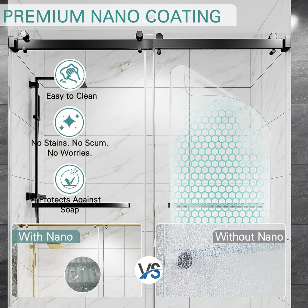 55-60" W x 72" H Frameless Double Sliding Shower Door for Walk-in Shower,5/16" (8mm) SGCC Certified Clear Tempered Safety Glass,Easy-Clean Coating,Quiet Heavy-Duty Roller System,Matte Black