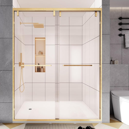 55-60" W x 72" H Double Sliding Shower Door | 5/16" SGCC Tempered Glass,Brushed Gold