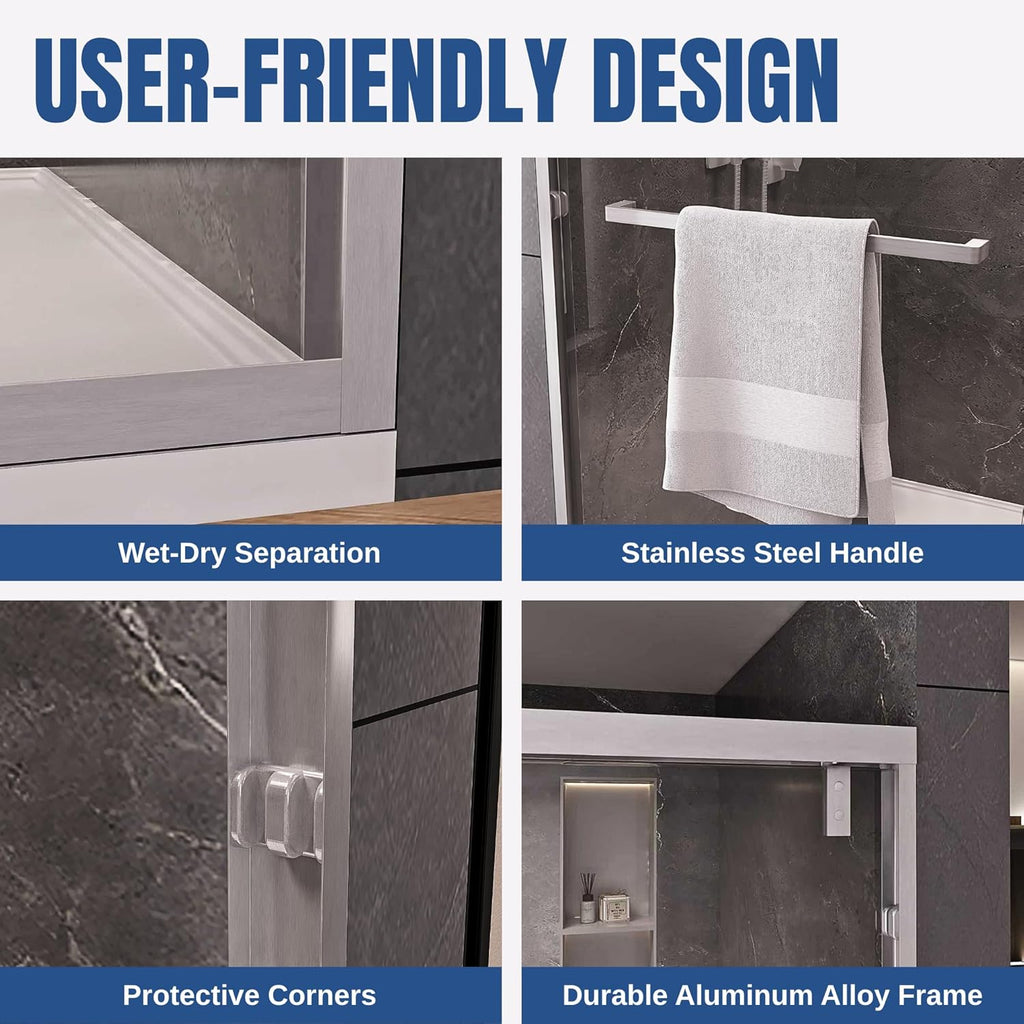 49-54" W x 76" H Shower Door, Double Sliding Shower Door 1/4" (6mm) SGCC Certified Glass Shower Door, Easy-Clean Bathroom Door, Walk-in Shower, Brushed Nickel
