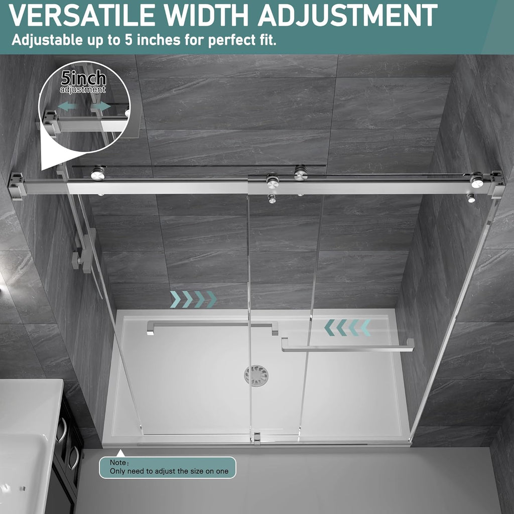 43-48" W x 76"H Frameless Double Sliding Shower Door for Walk-In Shower,5/16" (8mm) SGCC Certified Clear Tempered Safety Glass,Easy-Clean Coating,Quiet Heavy-Duty Roller System, Brushed Nickel