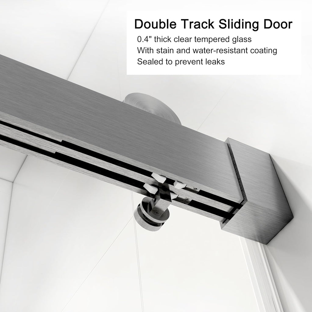 68-72" W x 76" H Frameless Sliding Shower Door, Double Sliding Glass Shower Door with Buffer 3/8"(10MM) Clear SGCC Tempered Glass, Explosion-Proof Film, Roller Disk System, Rust-Resistant.
