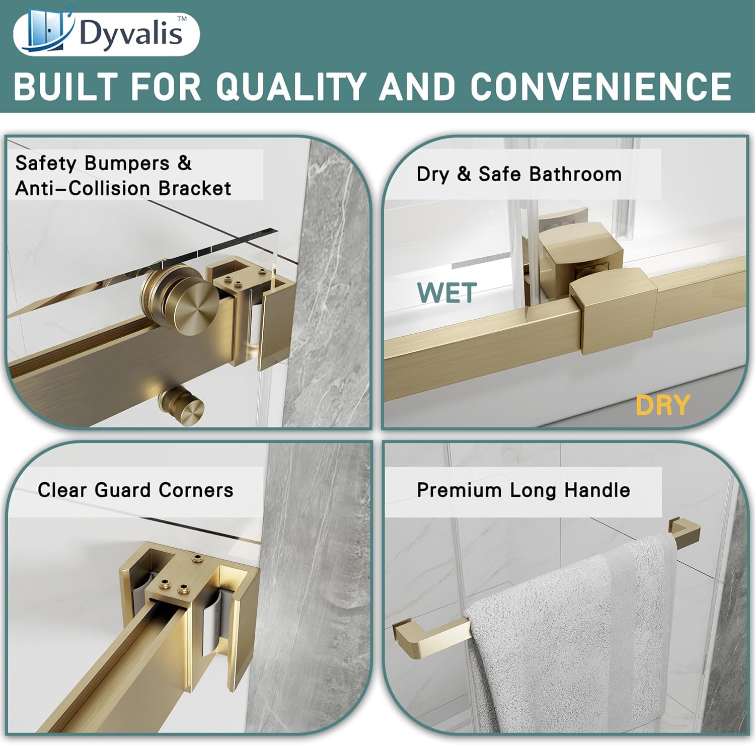 55-60" W x 72" H Frameless Double Sliding Shower Door for Walk-in Shower,5/16" (8mm) SGCC Certified Clear Tempered Safety Glass,Easy-Clean Coating,Quiet Heavy-Duty Roller System, Brushed Gold