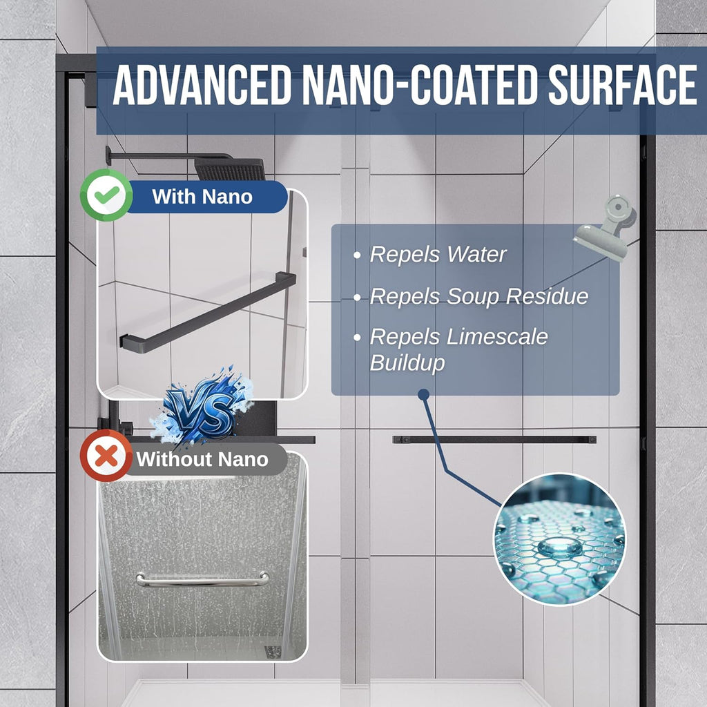 55-60" W x 76" H Shower Door, Double Sliding Shower Door 1/4" (6mm) SGCC Certified Glass Shower Door, Easy-Clean Bathroom Door, Walk-in Shower, Matte Black