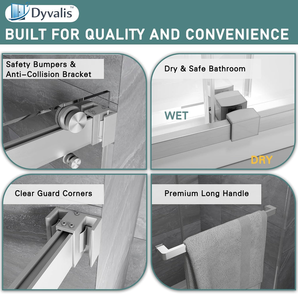 43-48" W x 76"H Frameless Double Sliding Shower Door for Walk-In Shower,5/16" (8mm) SGCC Certified Clear Tempered Safety Glass,Easy-Clean Coating,Quiet Heavy-Duty Roller System, Brushed Nickel